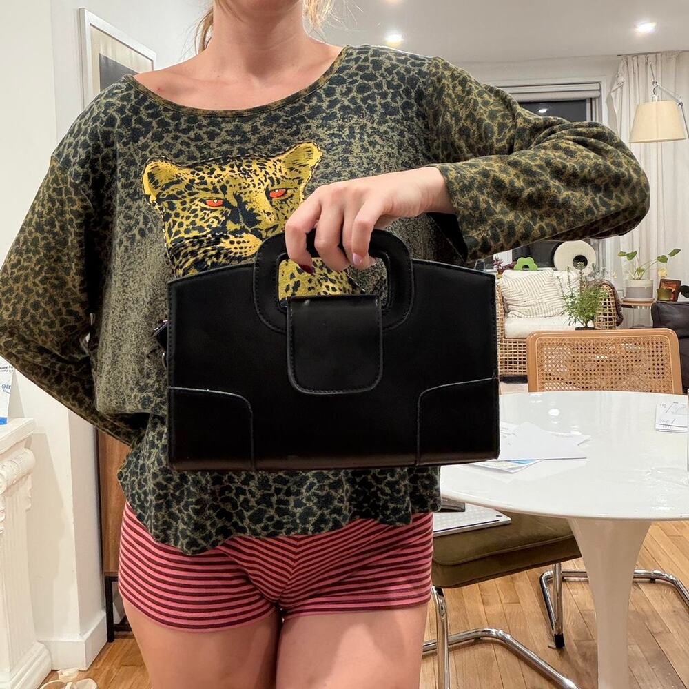 Black genuine leather handbag